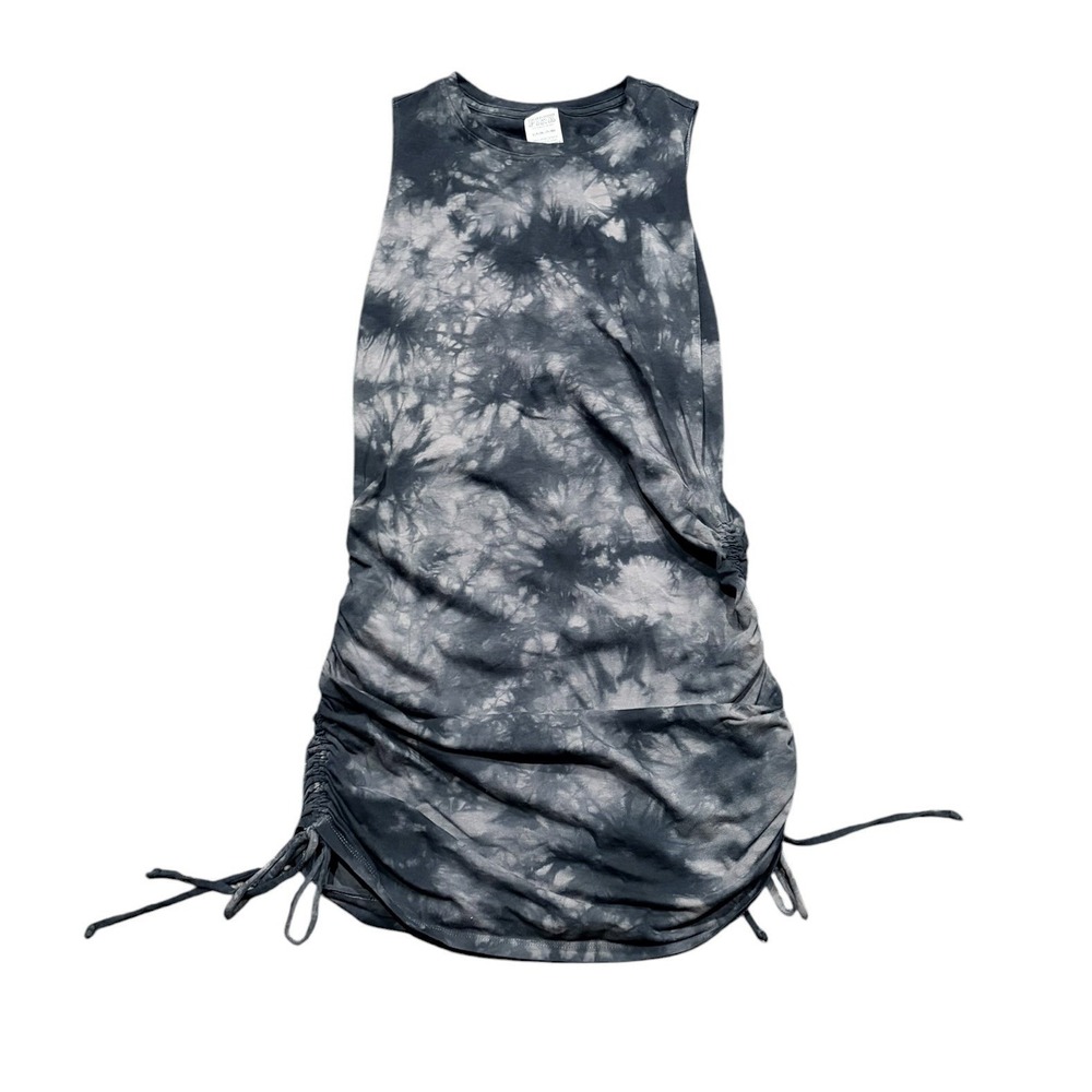 PINK Victoria's Secret Black Gray Tie Dye Cotton Sleeveless Tank Dress Ruched S - Picture 2 of 8